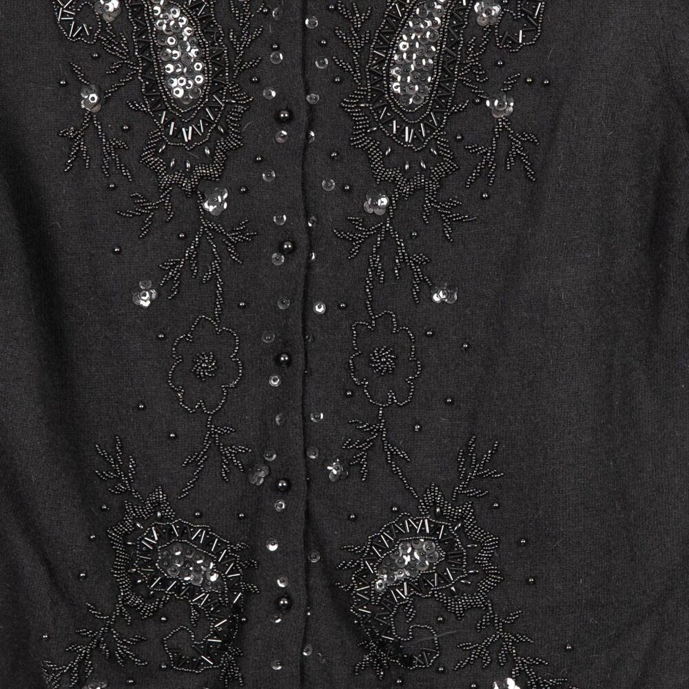 Shek VTG 80s Beaded Cardigan Sweater 40 S Black Lambswool Angora Whimsigoth Knit - Picture 4 of 6